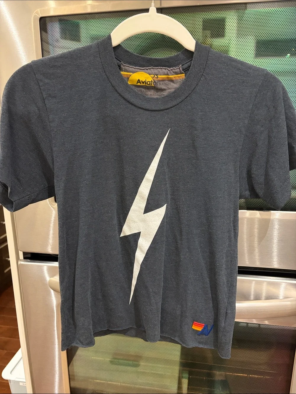 Aviator Nation Dark Grey Tee with White Lightning Bolt (T-shirt) - Picture 1 of 3